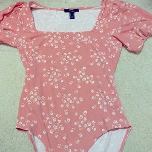 Forever21 Ribbed Pink Floral Bodysuit